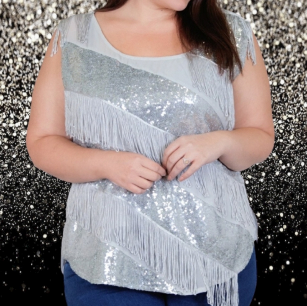 SILVER/GREY  SPARKLE TOP with MATCHING CAMI NWT